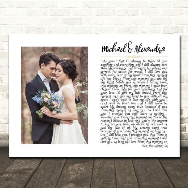 Shania Twain From This Moment On White Landscape Script Rectangle Wedding Photo Song Lyric Wall Art Canvas Framed Print