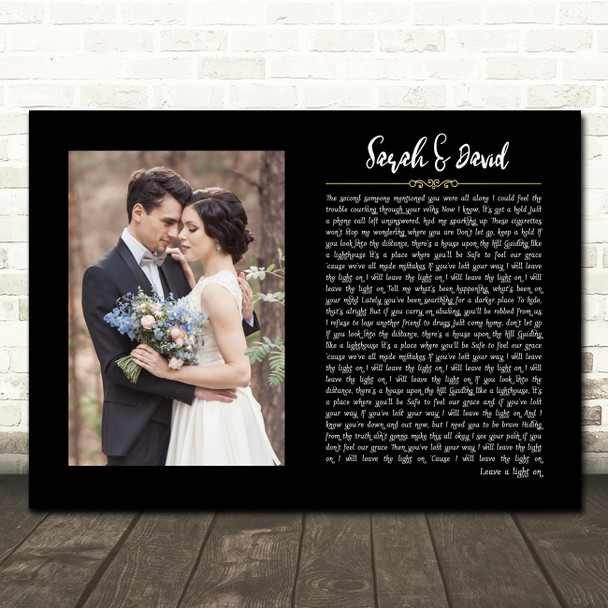 Tom Walker Leave A Light On Black Landscape Script Rectangle Wedding Photo Song Lyric Wall Art Canvas Framed Print