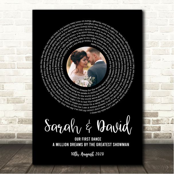 The Greatest Showman A Million Dreams Black Vinyl Record Wedding First Dance Photo Song Lyric Wall Art Canvas Framed Print
