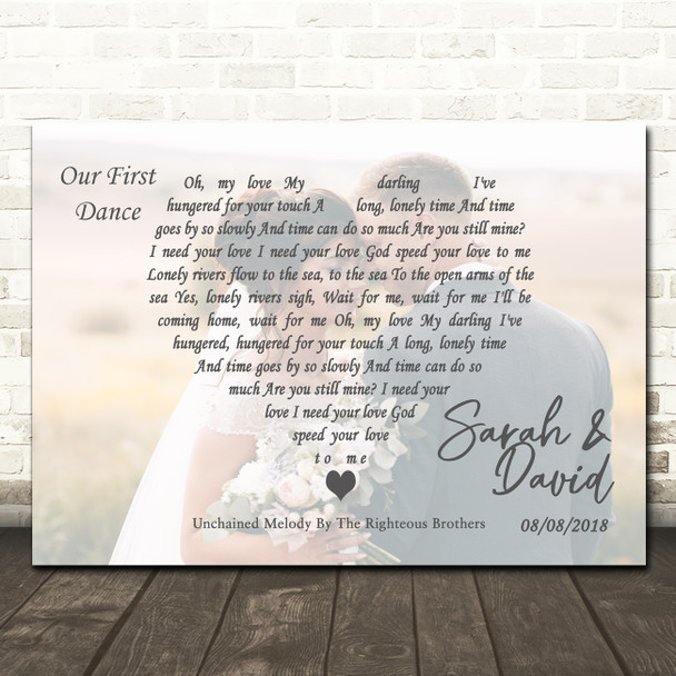 The Righteous Brothers Unchained Melody Full Page Landscape Photo First Dance Wedding Song Lyric Wall Art Canvas Framed Print