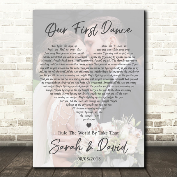 Take That Rule The World Full Page Portrait Photo First Dance Wedding Song Lyric Wall Art Canvas Framed Print
