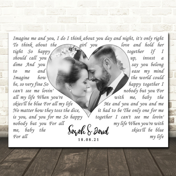 The Turtles Happy Together Landscape White Heart Any Text Wedding Photo Song Lyric Wall Art Canvas Framed Print