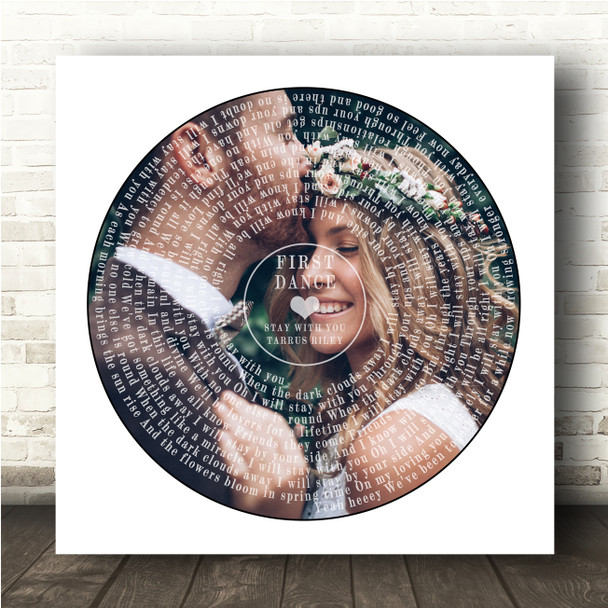 Tarrus Riley Stay With You Square Vinyl Record Wedding Photo White Song Lyric Wall Art Canvas Framed Print