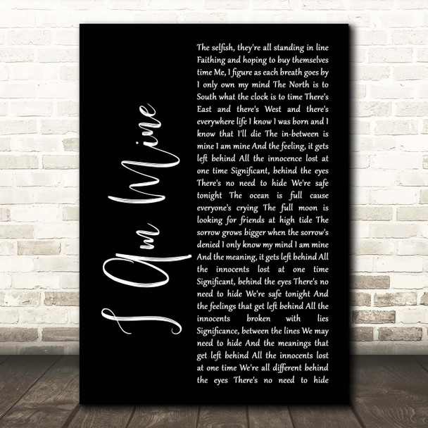 Pearl Jam I Am Mine Black Script Song Lyric Print