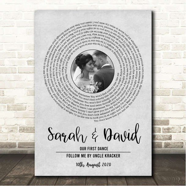 Uncle Kracker Follow Me Grey Vinyl Record Wedding First Dance Photo Song Lyric Wall Art Canvas Framed Print