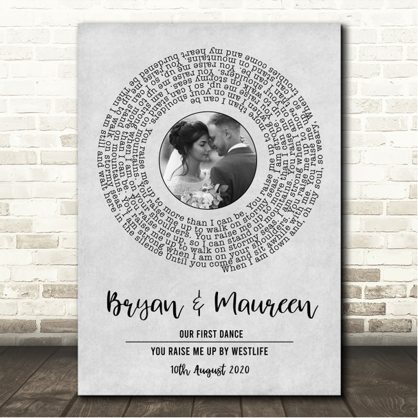 Westlife You Raise Me Up Grey Vinyl Record Wedding First Dance Photo Song Lyric Wall Art Canvas Framed Print