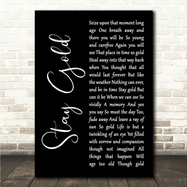 Stevie Wonder Stay Gold Black Script Song Lyric Wall Art Canvas Framed Print