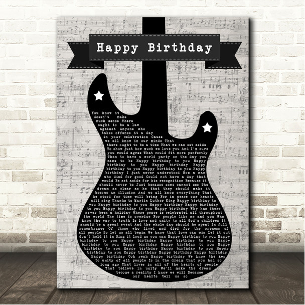 Stevie Wonder Happy Birthday Electric Guitar Music Script Song Lyric Wall Art Canvas Framed Print