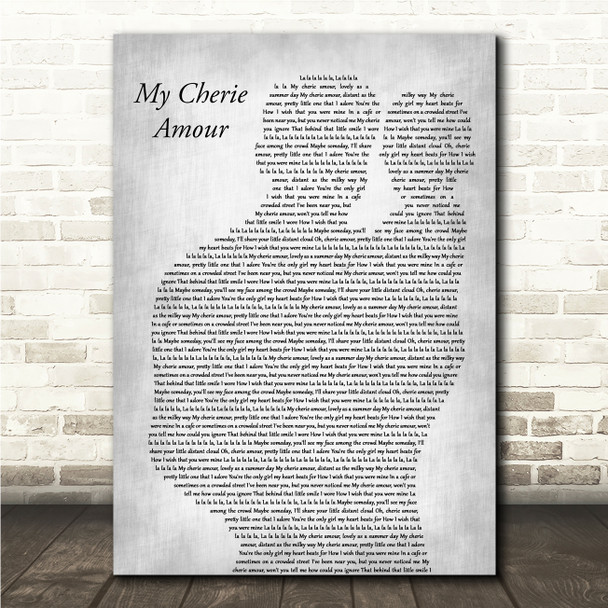 Stevie Wonder My Cherie Amour Father & Baby Grey Song Lyric Wall Art Canvas Framed Print