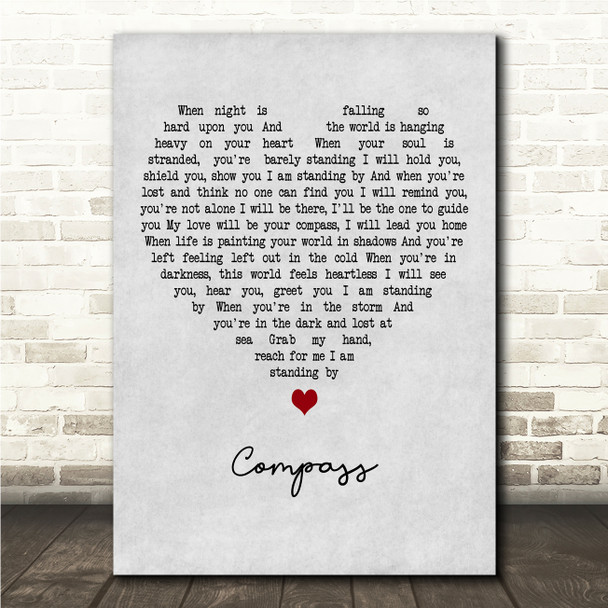 Sam Bailey Compass Grey Heart Song Lyric Wall Art Canvas Framed Print
