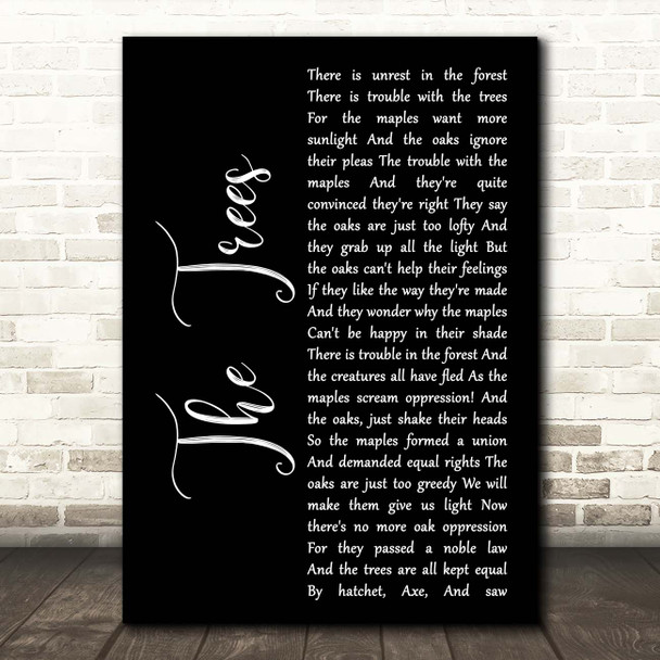 Rush The Trees Black Script Song Lyric Print