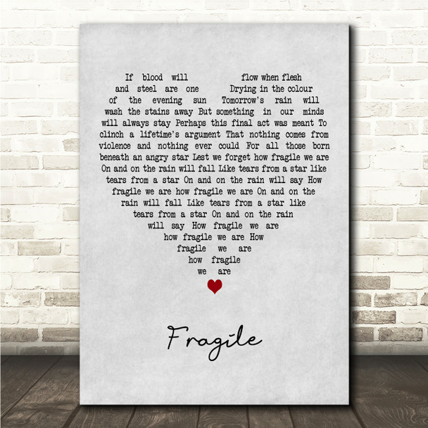 Sting Fragile Grey Heart Song Lyric Wall Art Canvas Framed Print