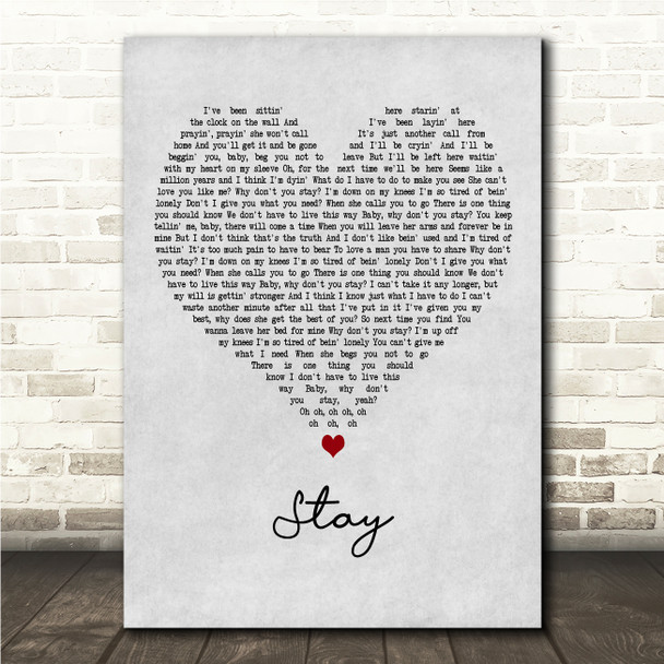 Sugarland Stay Grey Heart Song Lyric Wall Art Canvas Framed Print