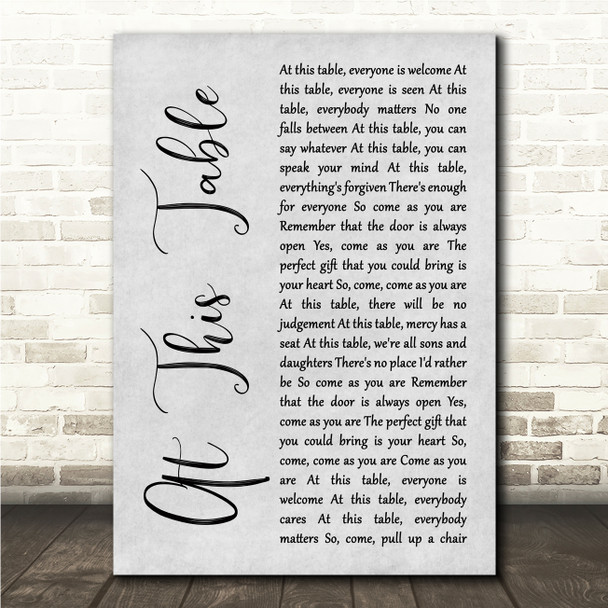 Selah At This Table Grey Rustic Script Song Lyric Wall Art Canvas Framed Print