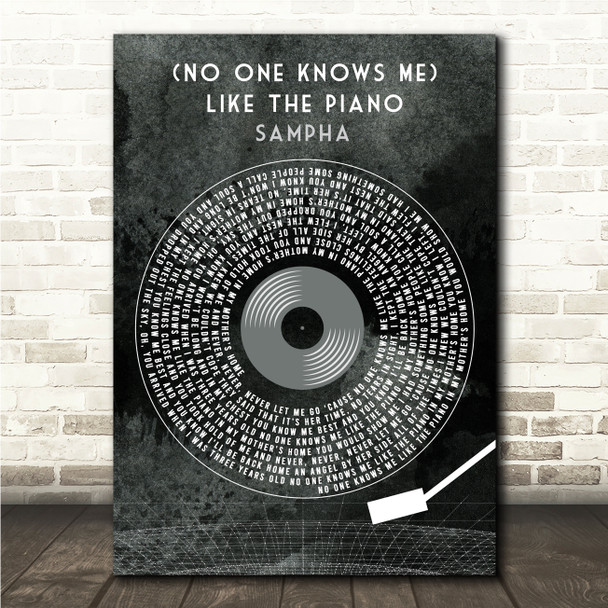 Sampha (No One Knows Me) Like the Piano Grunge Grey Vinyl Record Song Lyric Wall Art Canvas Framed Print