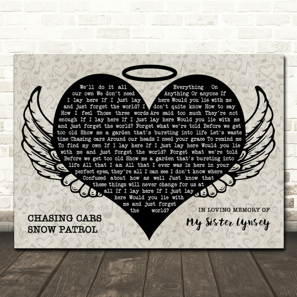 Snow Patrol Chasing Cars Heart Angel Wings Halo Memorial Song Lyric Wall Art Canvas Framed Print