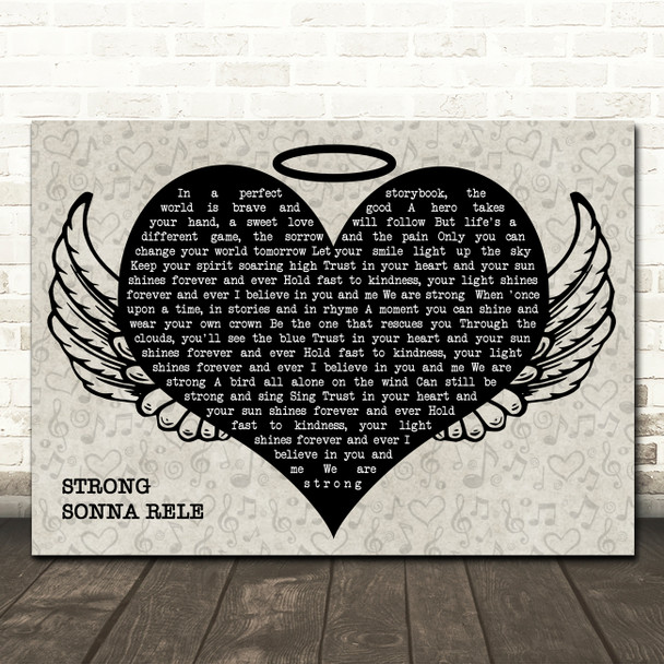 Sonna Rele Strong Heart Angel Wings Halo Memorial Song Lyric Wall Art Canvas Framed Print