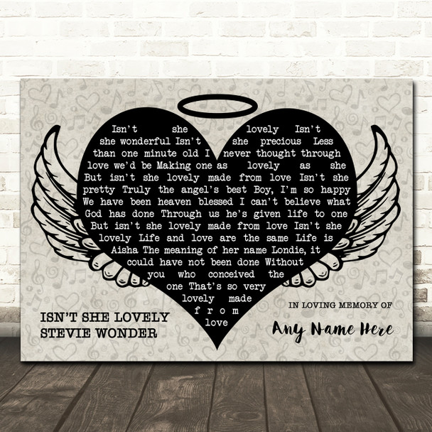 Stevie Wonder Isn't She Lovely Heart Angel Wings Halo Memorial Song Lyric Wall Art Canvas Framed Print