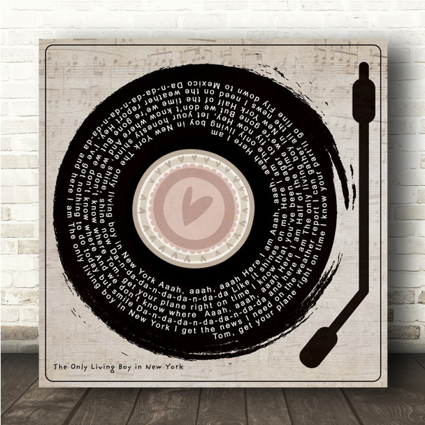 Simon & Garfunkel The Only Living Boy in New York Heart Vinyl Record & Needle Square Song Lyric Wall Art Canvas Framed Print