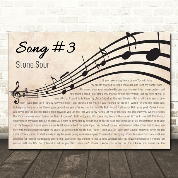 Stone Sour Song #3 Landscape Wavy Music Notes Song Lyric Wall Art Canvas Framed Print