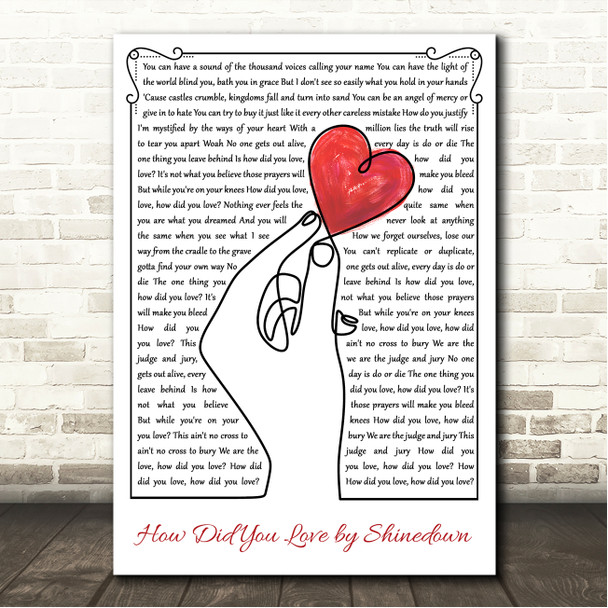 Shinedown How Did You Love Line Art Hand & Heart Song Lyric Wall Art Canvas Framed Print