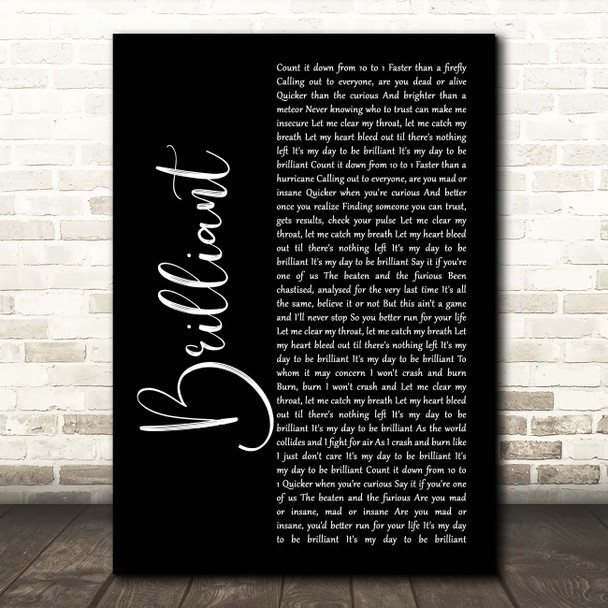 Shinedown Brilliant Black Script Song Lyric Print
