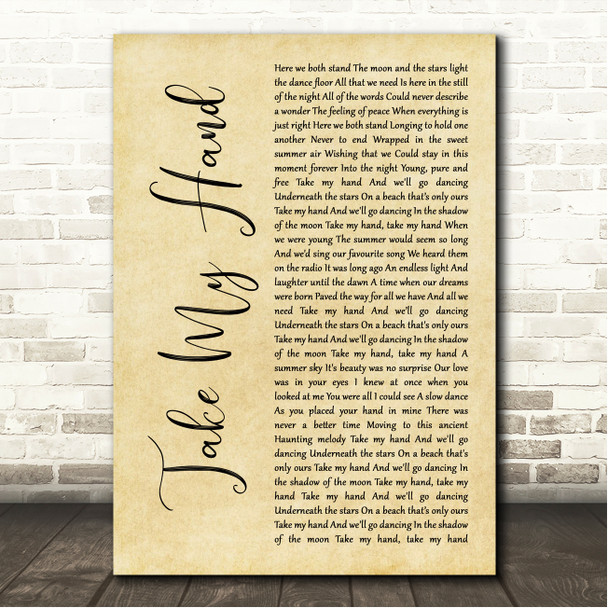 Skerryvore Take My Hand Rustic Script Song Lyric Wall Art Canvas Framed Print