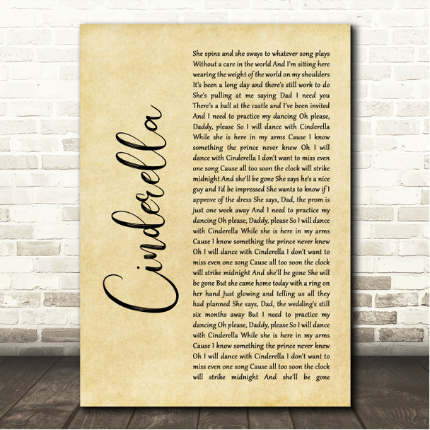 Steven Curtis Chapman Cinderella Rustic Script Song Lyric Wall Art Canvas Framed Print