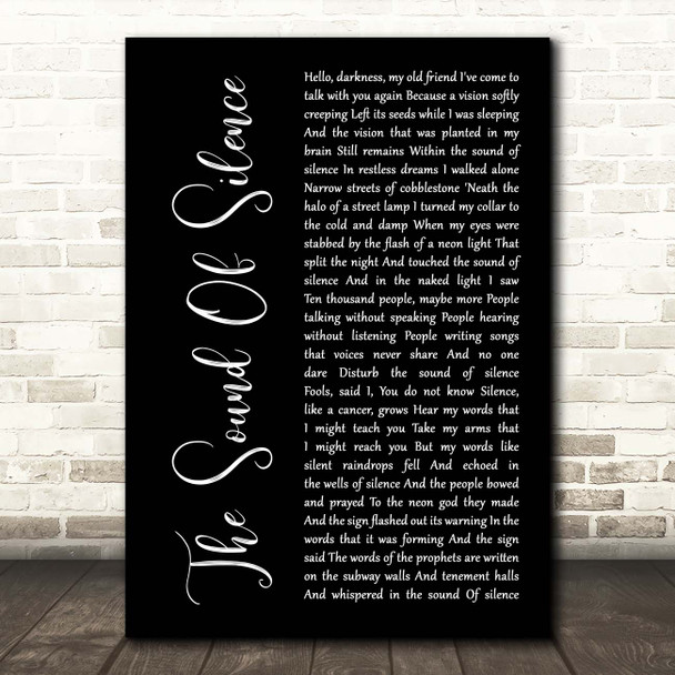 Simon & Garfunkel The Sound Of Silence Black Script Song Lyric Print