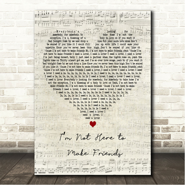 Sam Smith Im Not Here to Make Friends Script Heart Song Lyric Wall Art Canvas Framed Print