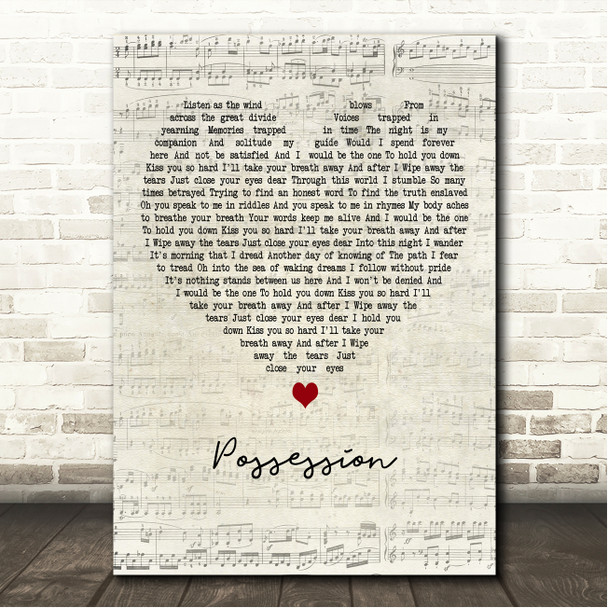 Sarah McLachlan Possession Script Heart Song Lyric Wall Art Canvas Framed Print