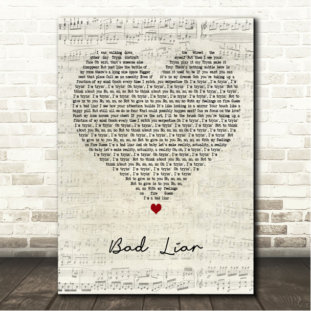 Selena Gomez Bad Liar Script Heart Song Lyric Wall Art Canvas Framed Print