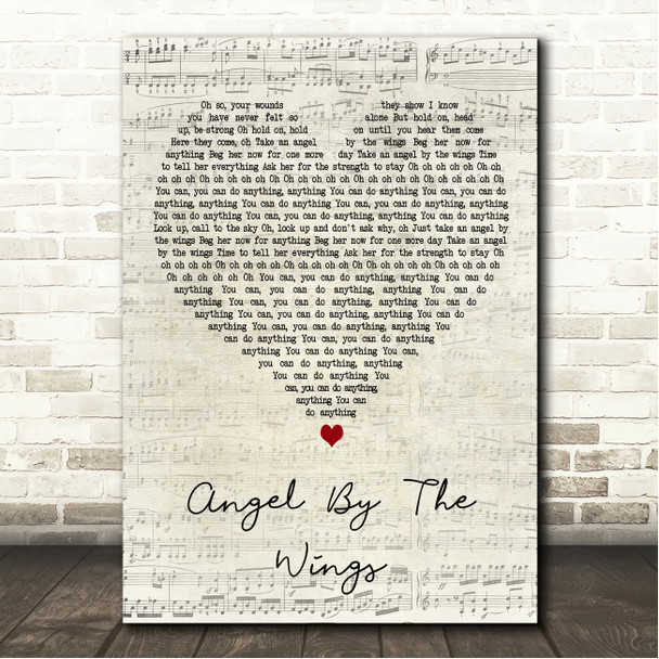 Sia Angel By The Wings Script Heart Song Lyric Wall Art Canvas Framed Print