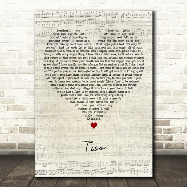 Sleeping At Last Two Script Heart Song Lyric Wall Art Canvas Framed Print