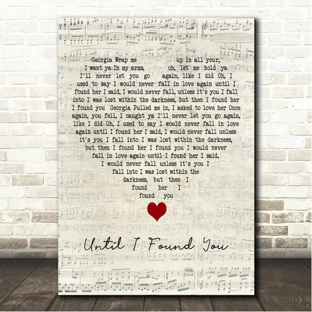 Stephen Sanchez Until I Found You Script Heart Song Lyric Wall Art Canvas Framed Print