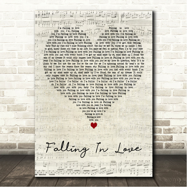 Surface Falling In Love Script Heart Song Lyric Wall Art Canvas Framed Print