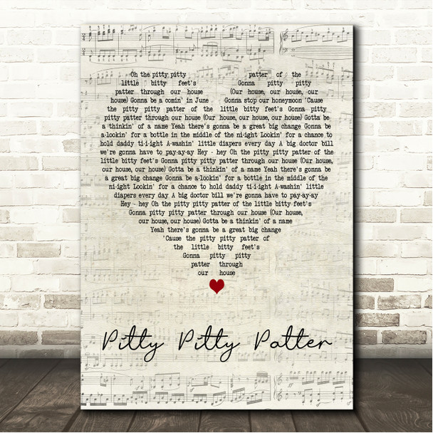 Susan Raye Pitty Pitty Patter Script Heart Song Lyric Wall Art Canvas Framed Print