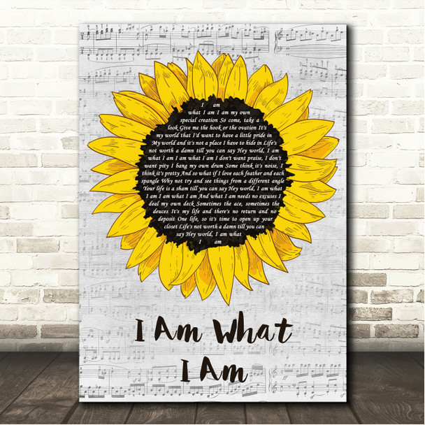 Shirley Bassey I Am What I Am Grey Script Sunflower Song Lyric Wall Art Canvas Framed Print