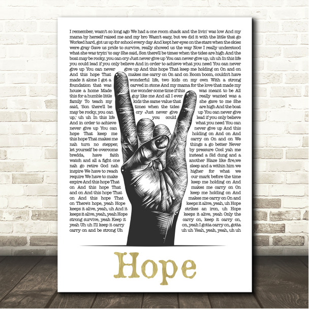Shaggy Hope Sketch Rock Fist Song Lyric Wall Art Canvas Framed Print