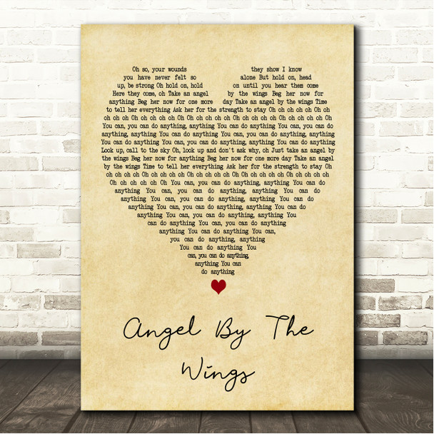 Sia Angel By The Wings Vintage Heart Song Lyric Wall Art Canvas Framed Print