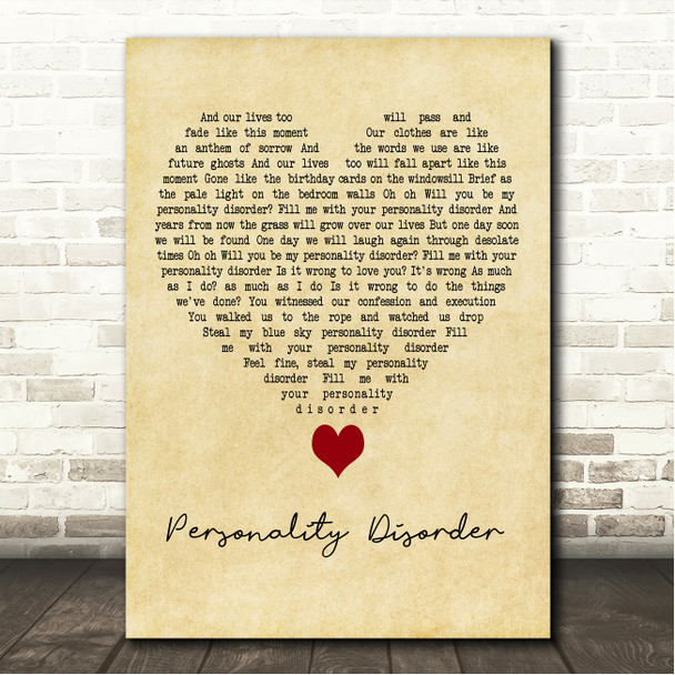 Suede Personality Disorder Vintage Heart Song Lyric Wall Art Canvas Framed Print