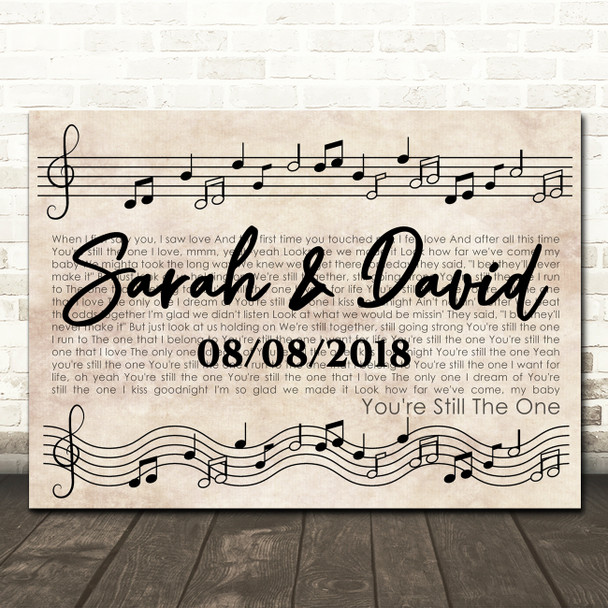 Shania Twain You're Still The One Vintage Music Notes Script Song Lyric Wall Art Canvas Framed Print