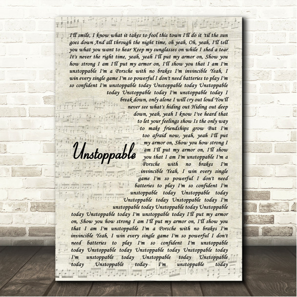 Sia Unstoppable Vintage Script Song Lyric Wall Art Canvas Framed Print
