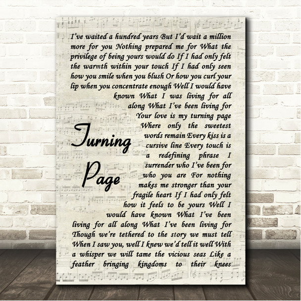 Sleeping At Last Turning Page Vintage Script Song Lyric Wall Art Canvas Framed Print