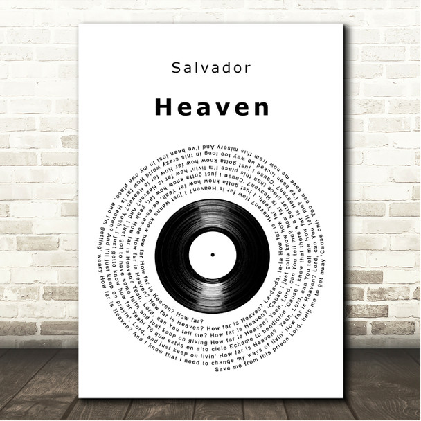 Salvador Heaven Vinyl Record Song Lyric Wall Art Canvas Framed Print