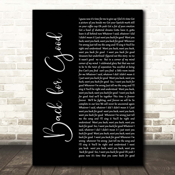 Take That Back For Good Black Script Song Lyric Print