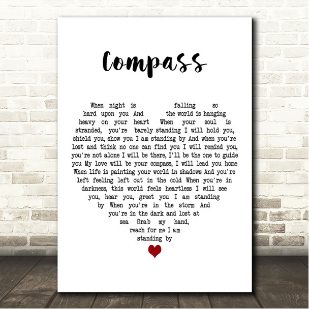 Sam Bailey Compass White Heart Song Lyric Wall Art Canvas Framed Print