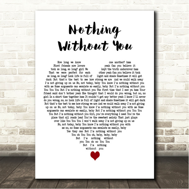Simon Webbe Nothing Without You White Heart Song Lyric Wall Art Canvas Framed Print