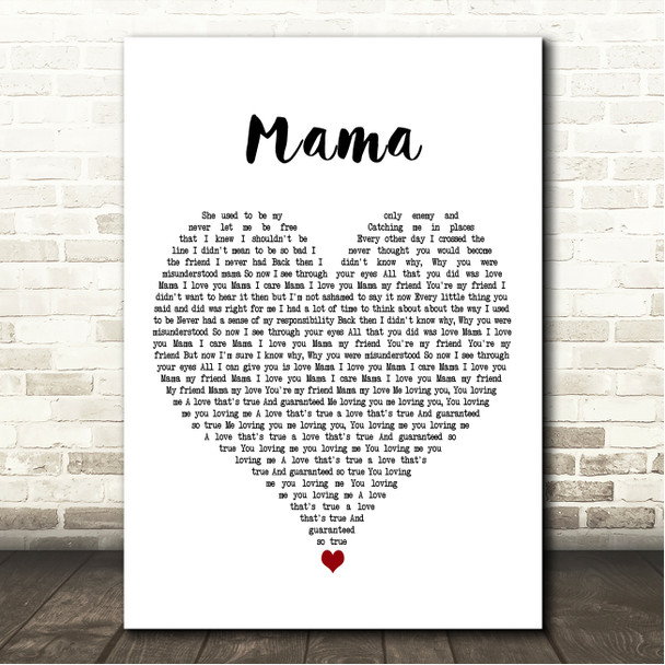 Spice Girls Mama White Heart Song Lyric Wall Art Canvas Framed Print