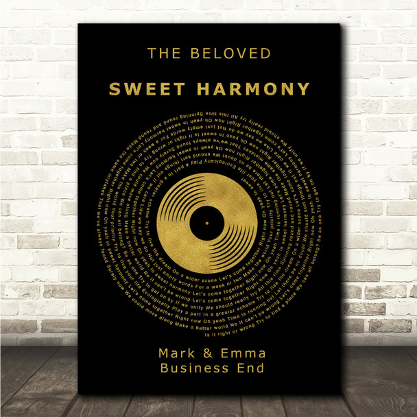 The Beloved Sweet Harmony Black & Gold Vinyl Record Song Lyric Wall Art Canvas Framed Print